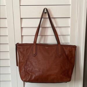 Fossil Tan Saddle Cognac Leather Large Tote Bag